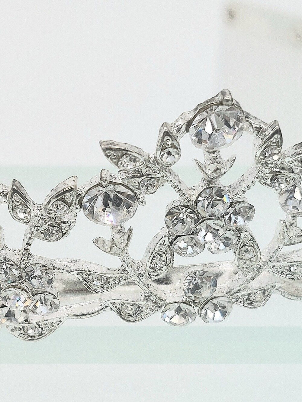 Silver Rhinestone Tiara w/ Combs - Elegant Women's Wedding or Pageant Crown